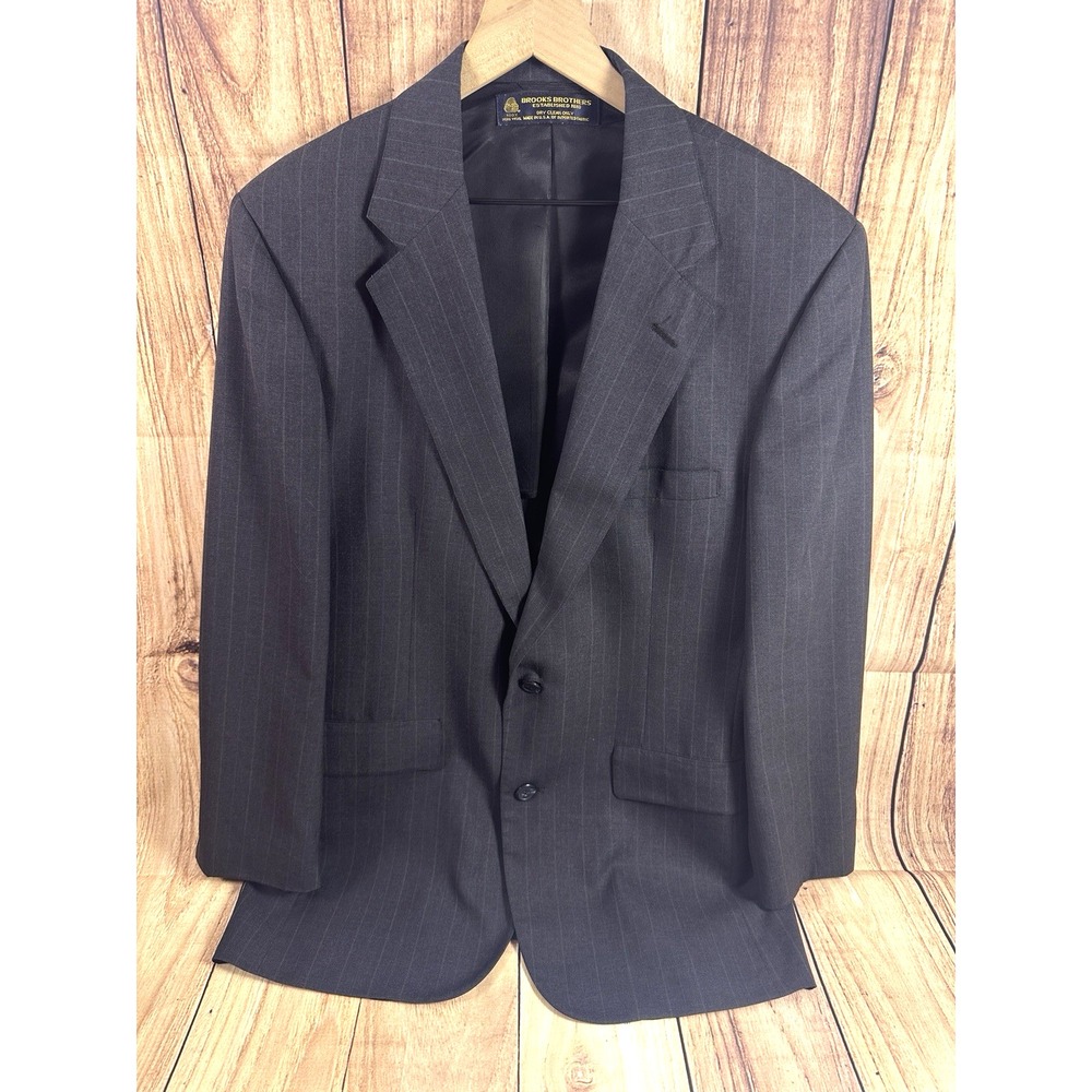 Brooks Brothers‎ Men Blazer Sport Coat 42R Dark Gray Pinstriped 100% Pure Wool